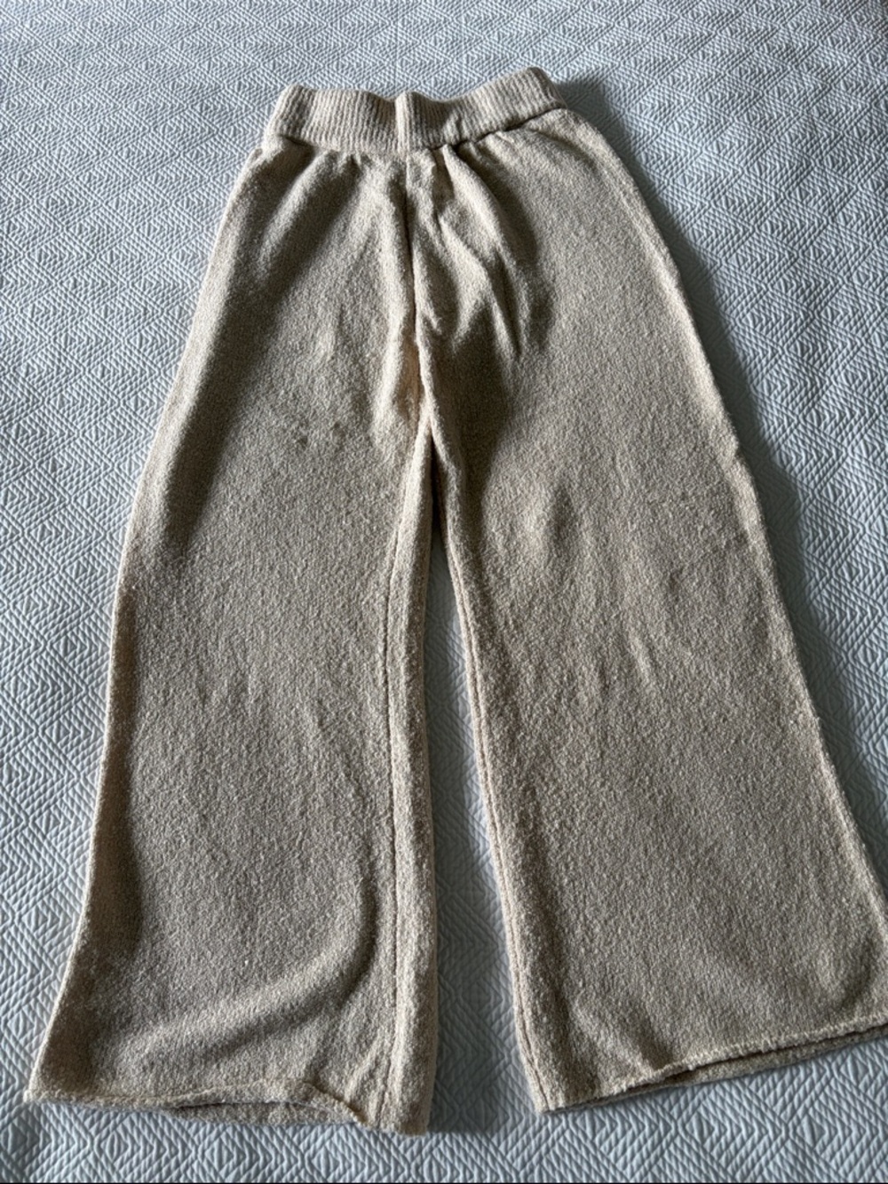 Wide-Leg Knit Lounge Pants in Beige
